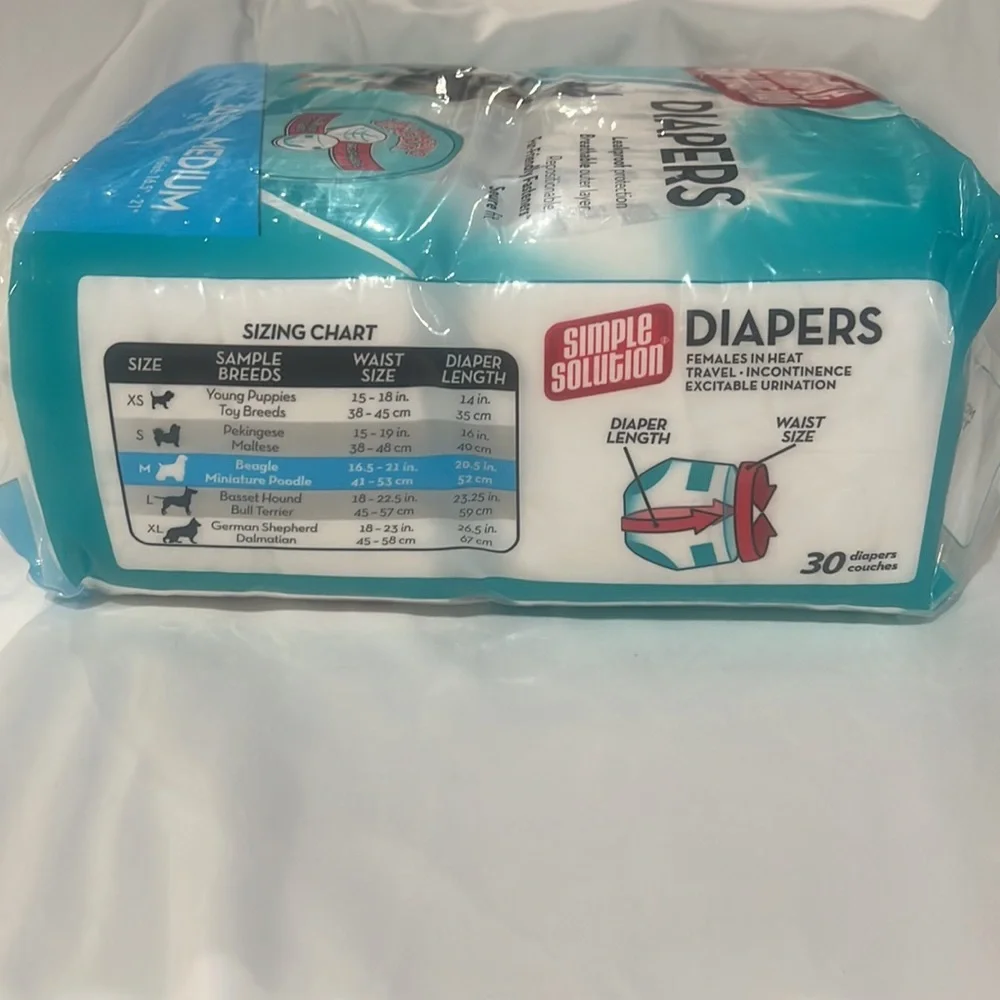 Simple solution disposable doggy diapers BRAND NEW medium waist 16.5” to 21”